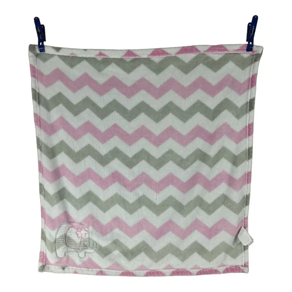 Baby Essentials Elephant Baby Blanket Pink Gray White Chevron Zig Zag Girl
